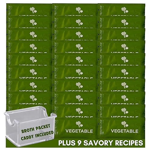 Savory Choice - Paquete de concentrado de caldo de verduras reducido en sodio (paquete de 30), con carrito de caldo de verduras y 9 recetas de sopa