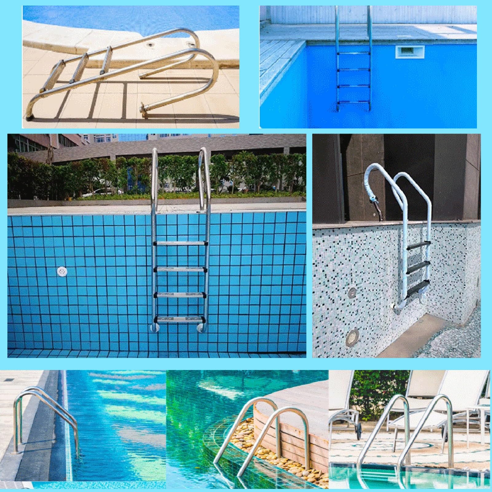 Scala per Piscina, Attrezzatura per Piscina, Scala di Accesso, Acciaio Inox 304, capacità di carico 100 kg, Facile da Montare e Salire (3 gradini)