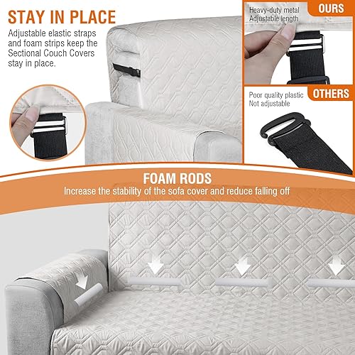 Miniatura 5 de Fundas de sofá modular, 100% impermeables, en forma de L, 3 piezas, reversibles, para sofá seccional, muebles, funda protectora para mascotas,