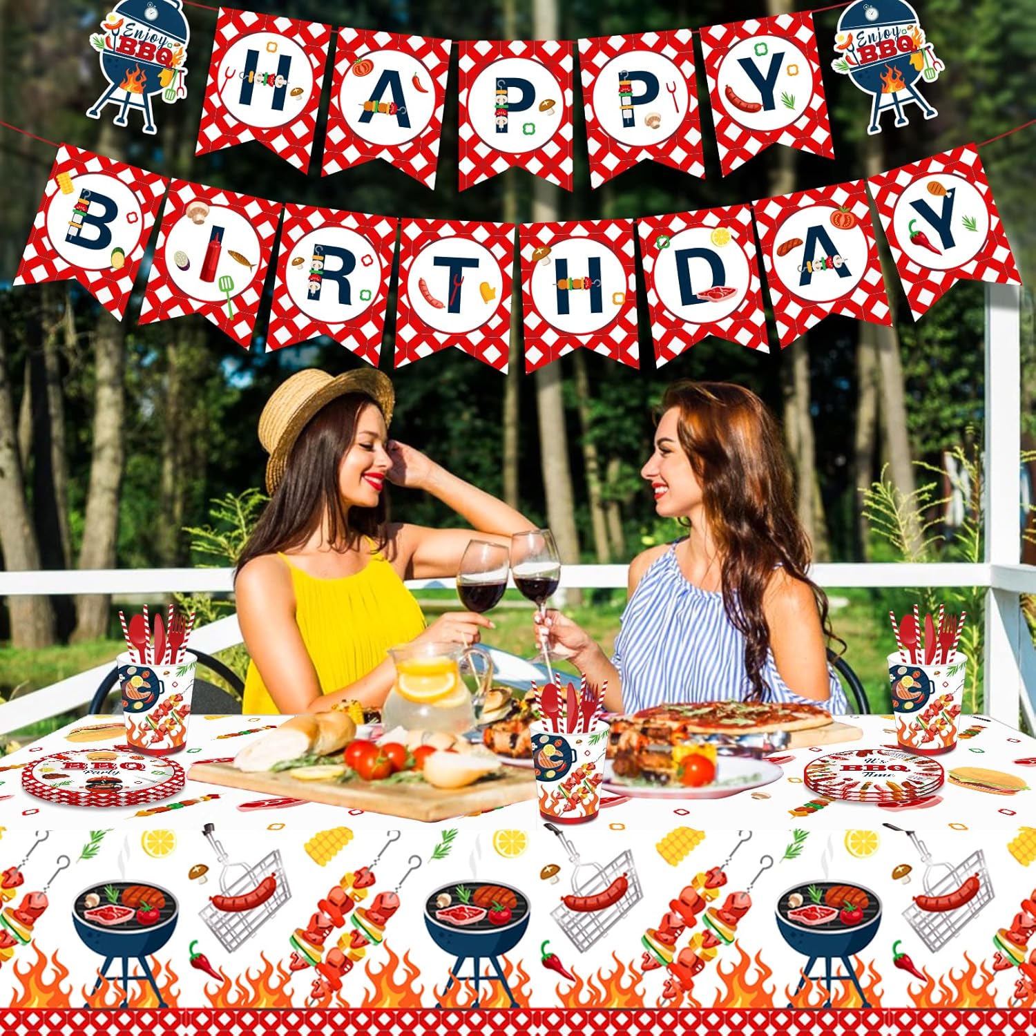 Lide Road 2 Pack BBQ Picnic Table Cover Outdoor Tabletop Decorations BBQ Baby Shower Tablecloth Plastic BBQ Table Cover for Summer Picnic Party Decorations, 54 x 87 in