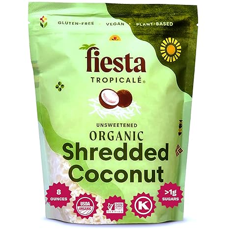 Unsweetened Coconut Flakes, 8 Oz (Pack of 1) - Raw Organic Dried Coconut Flakes, Gluten Free, Shredded Coconut Perfect for Vegan Baking, Smoothies, and Keto Recipes - Fiesta Tropicalé