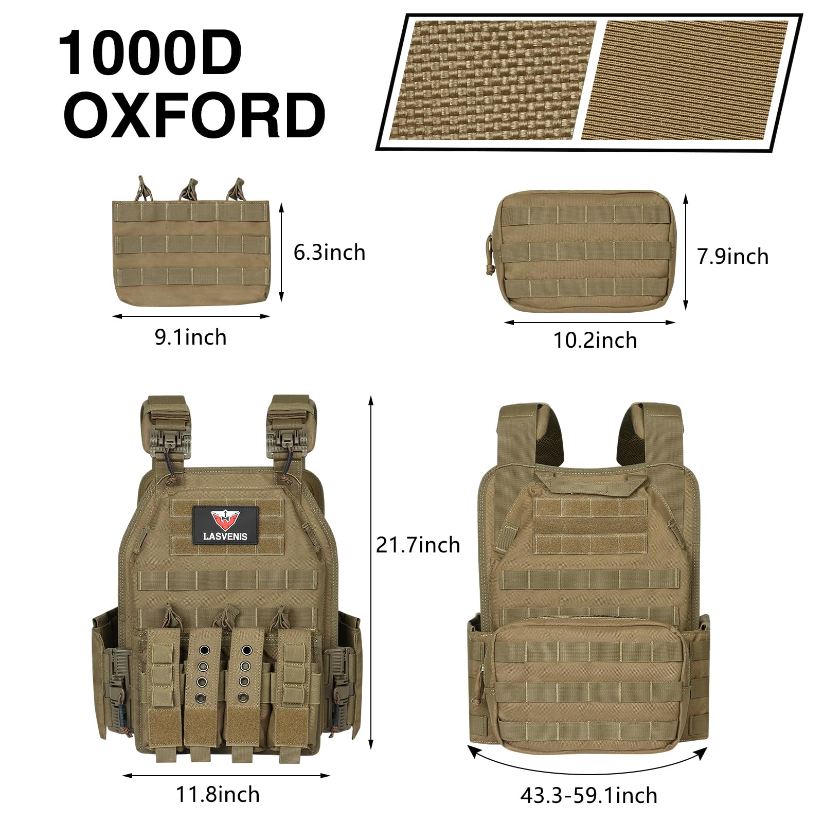 LASVENIS Quick Release Tactical Vest for Men, Adjustable Breathable Weighted Tactical Vest for Training