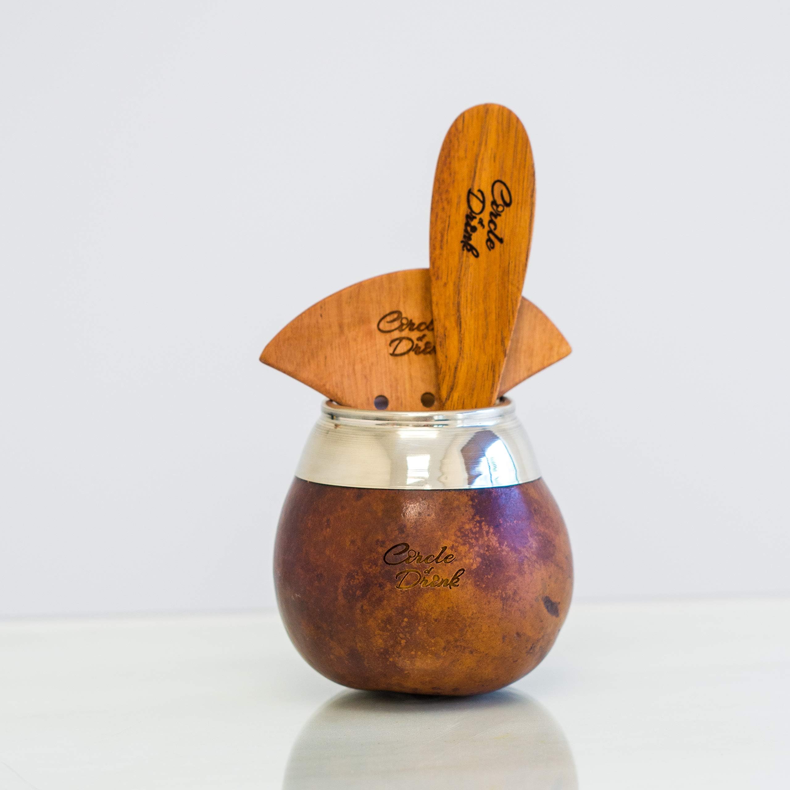 Circle of DrinkSabi Cup Mate Kit - Authentic Handcrafted Calabash Yerba Mate Gourd - Stainless Steel Bombilla Filter Included - 50g, 10oz Capacity (MOCHA)