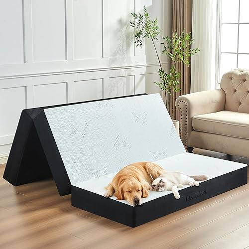 Miniatura 10 de Colchón triple de 4 pulgadas, colchón plegable de espuma viscoelástica de tamaño individual con viscosa derivada de bambú, funda lavable de bambú,