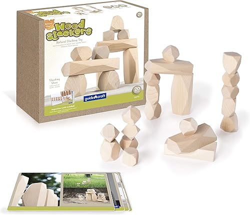 Guidecraft Apiladores de madera Piedras de pie juego de 20 bloques de construcción naturales para niños, juguete educativo de aprendizaje