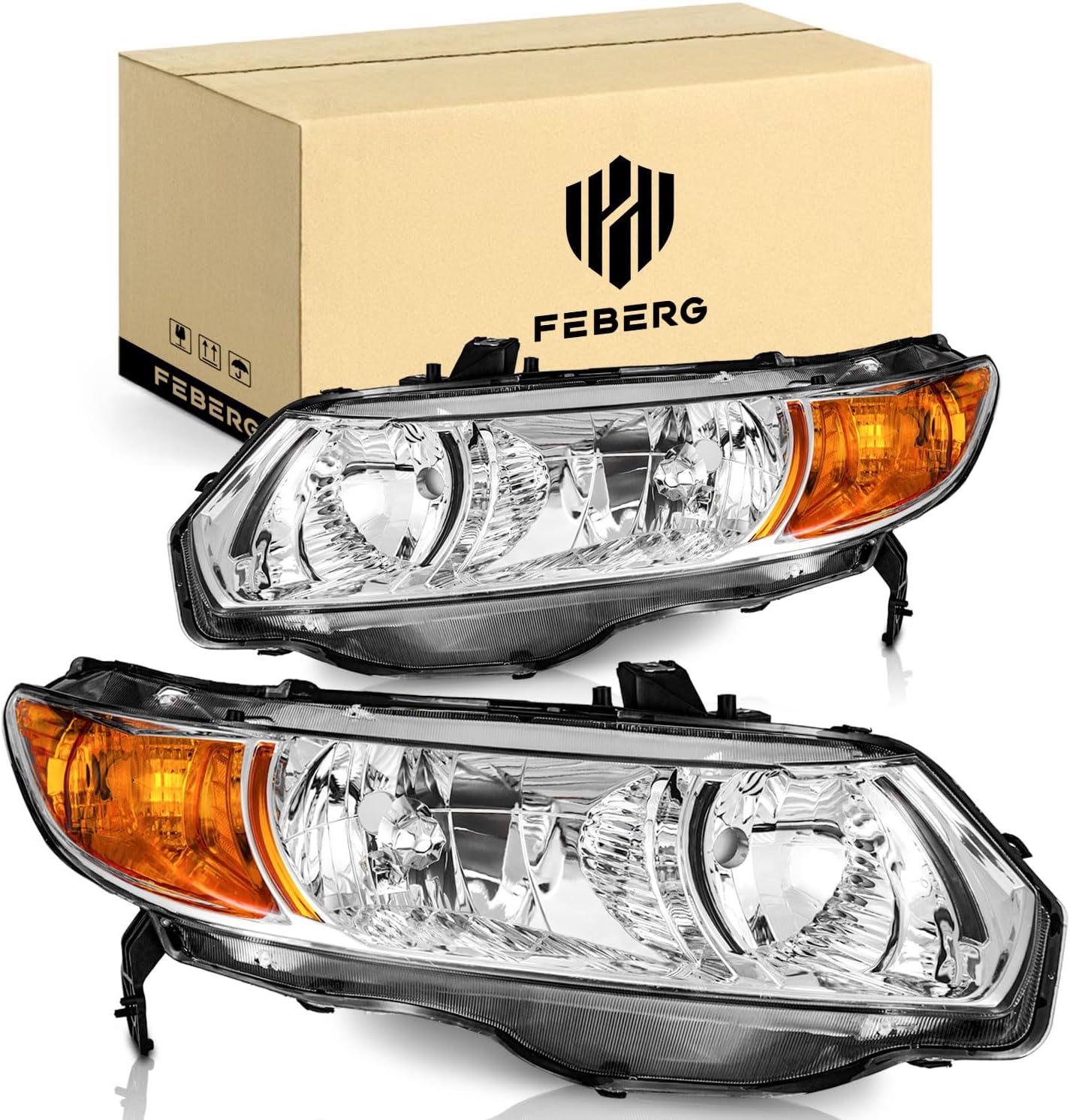 Photo 1 of [OE Style Anti-Yellowing for 2006-2011 Honda Civic 2-Door Coupe Headlights, Assembly Pair Headlamp for 06 2007 2008 2009 2010 11 Chrome Housing Amber Reflector Left+Right Side