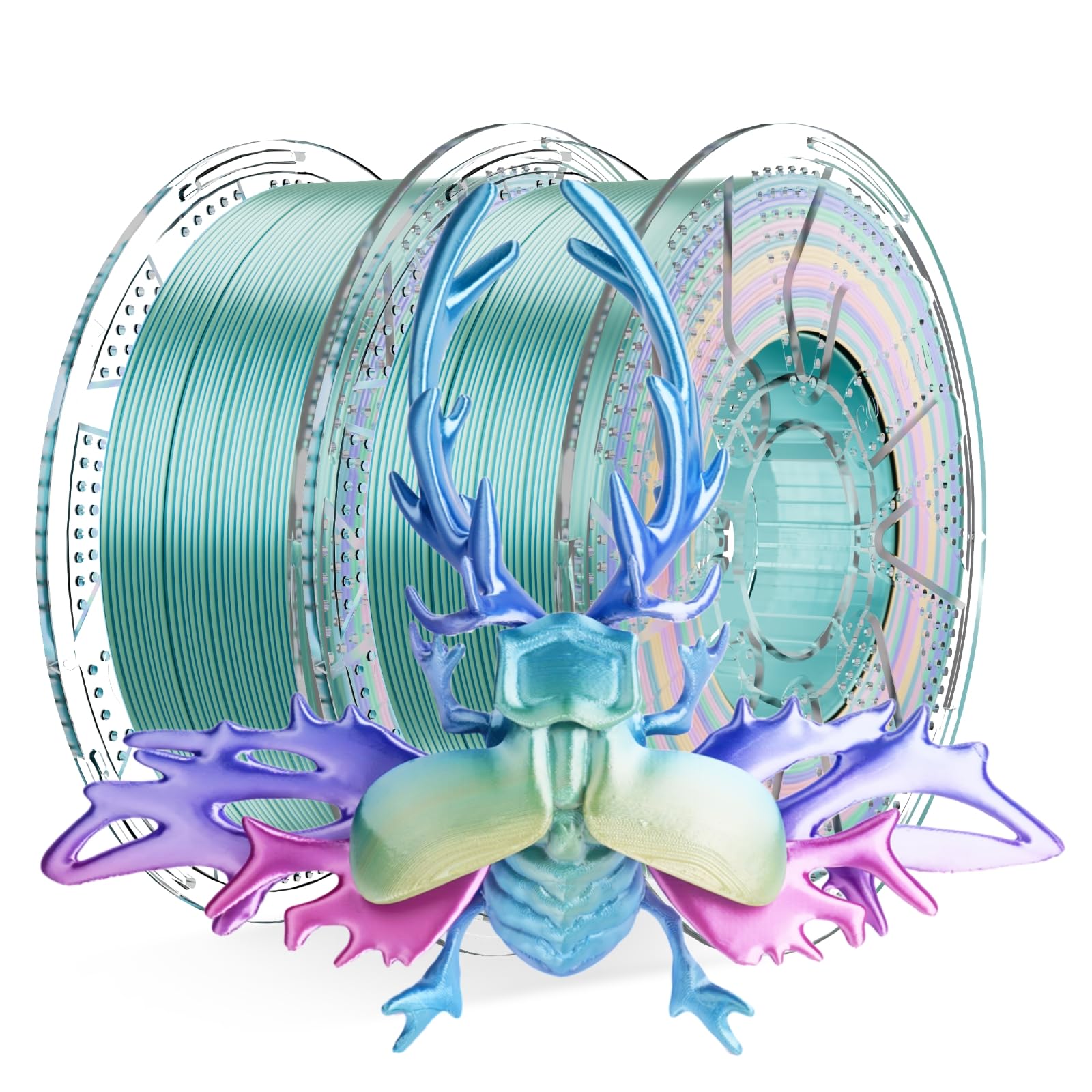 Conjure Silk Rainbow PLA 3D Printer Filament, Multicolor Rainbow PLA Red Blue Purple Yellow Green Mini Filament 1.75mm 3D Printing Filament 2KG/4.4LB