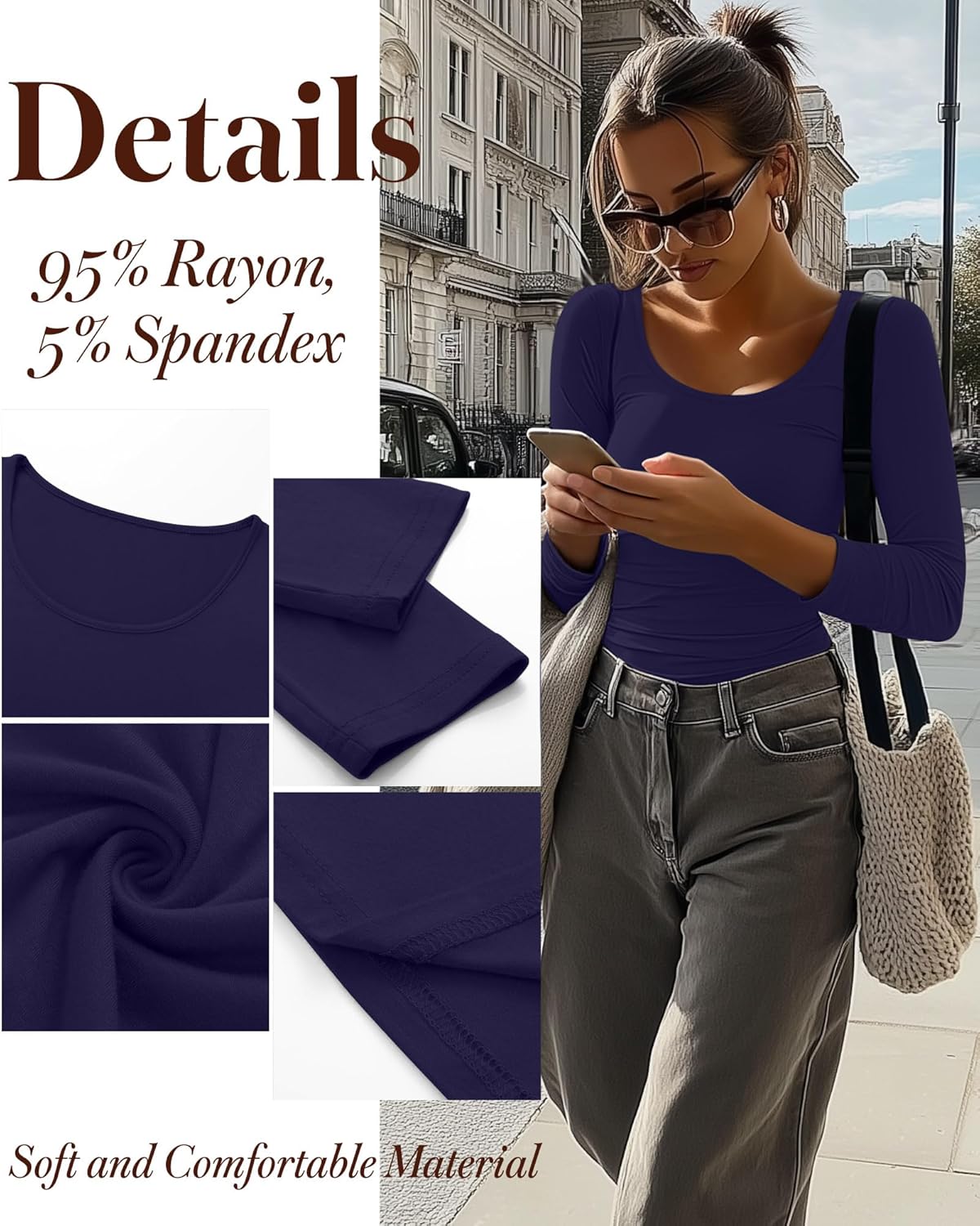 Riyiper 3 Pack Women's Long Sleeve T Shirts, Scoop Neck Under Scrub Layer Tee Basic Casual Shirts Tops - Image 5