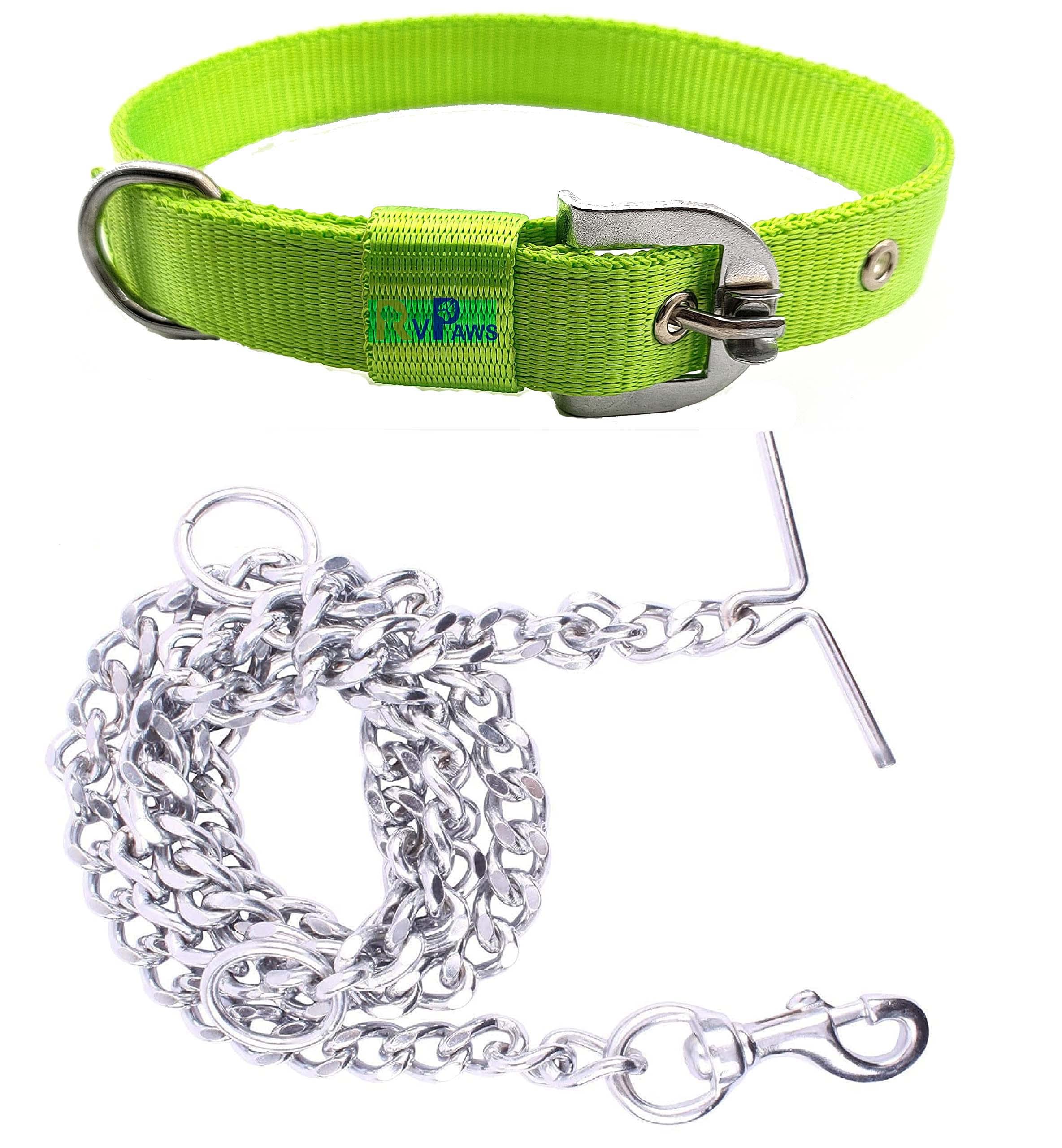 RvPaws Dog Leash Chain Combo of 1 Inch Nylon Belt with Heavy Dog Chain 63 Inch Lengthy Dog Belt Chain (Large Size) - Parrot Green (B0BV7FBNQQ) Amazon Price History, Amazon Price Tracker