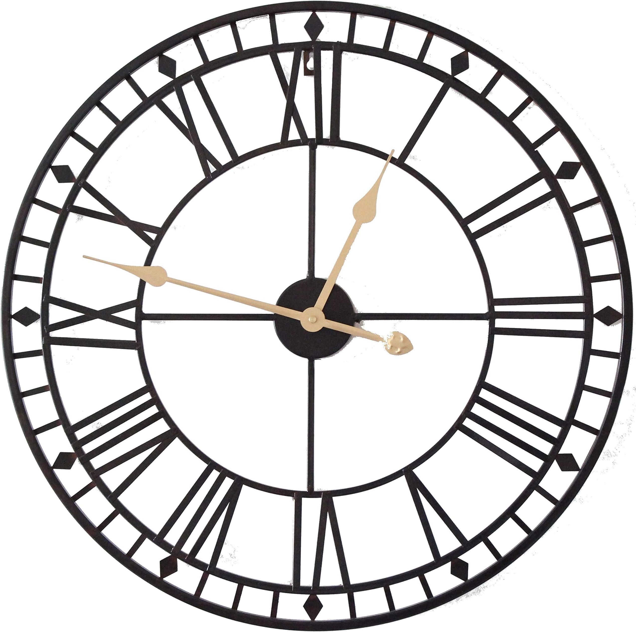 DesignoSilent 60cm Large Wall Clock for Living room, Kitchen, 3D Black Metal iron Retro Style Home Bar Office Decor Roman Numerals