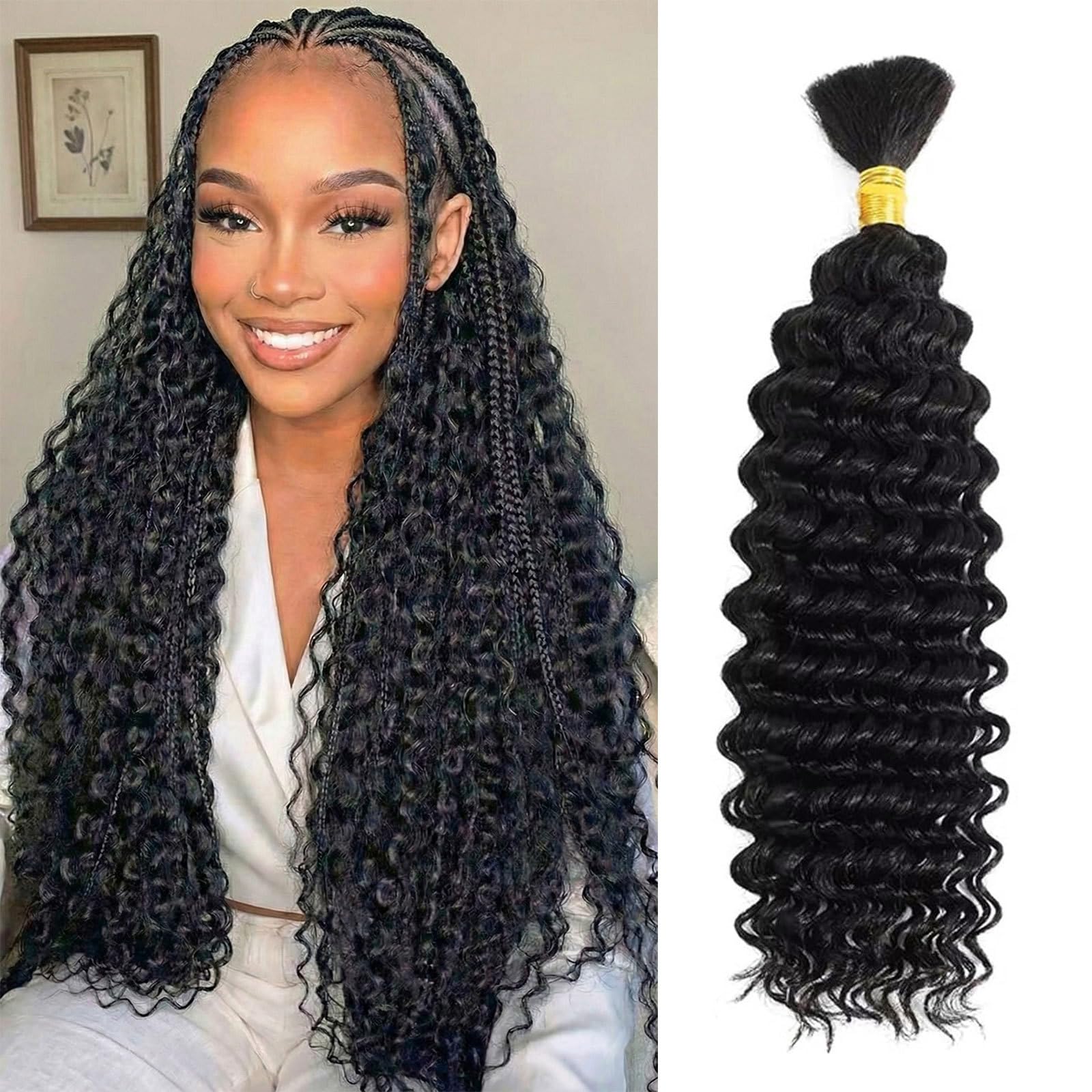 Wequeen 16A Human Braiding Hair Deep Wave 50g 16 Inch 1 Bundles/Pack 100% Unprocessed Brazilian Virgin Hair No Weft Bulk Human Hair for Braiding,Curly