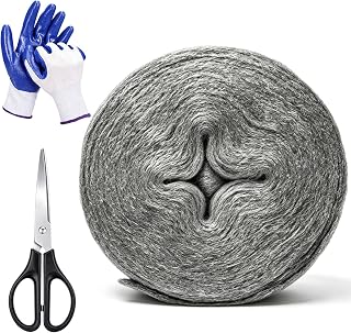 Steel Wool for Mice Control Kit, 65FT #0000 Extra Fine Steel Wool Roll (1.1LB) with Scissors & Gloves, Bulk Rodent Stool Wool Gap Filler for Home, Wall, Kitchen, Garage, Keep Mouse Away