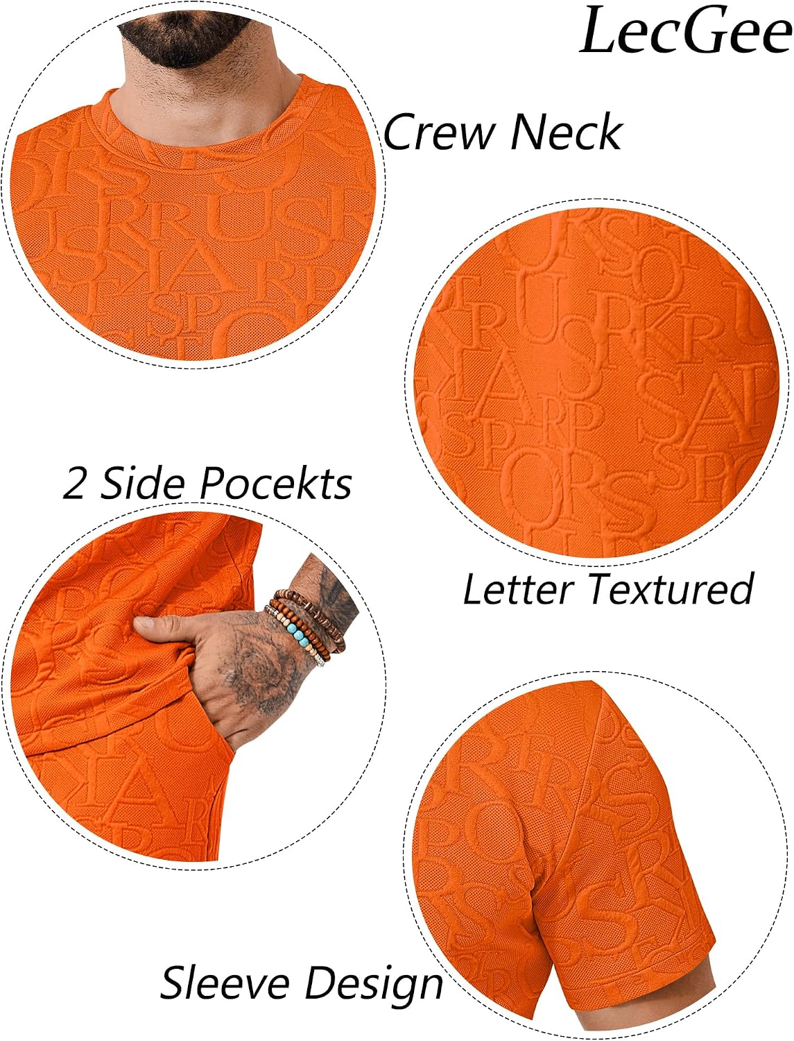LecGee Men's 2 Piece Graphic Letter Summer Outfits Short Sleeve Crewneck T Shirts and Shorts Set For Men M-3XL image 3