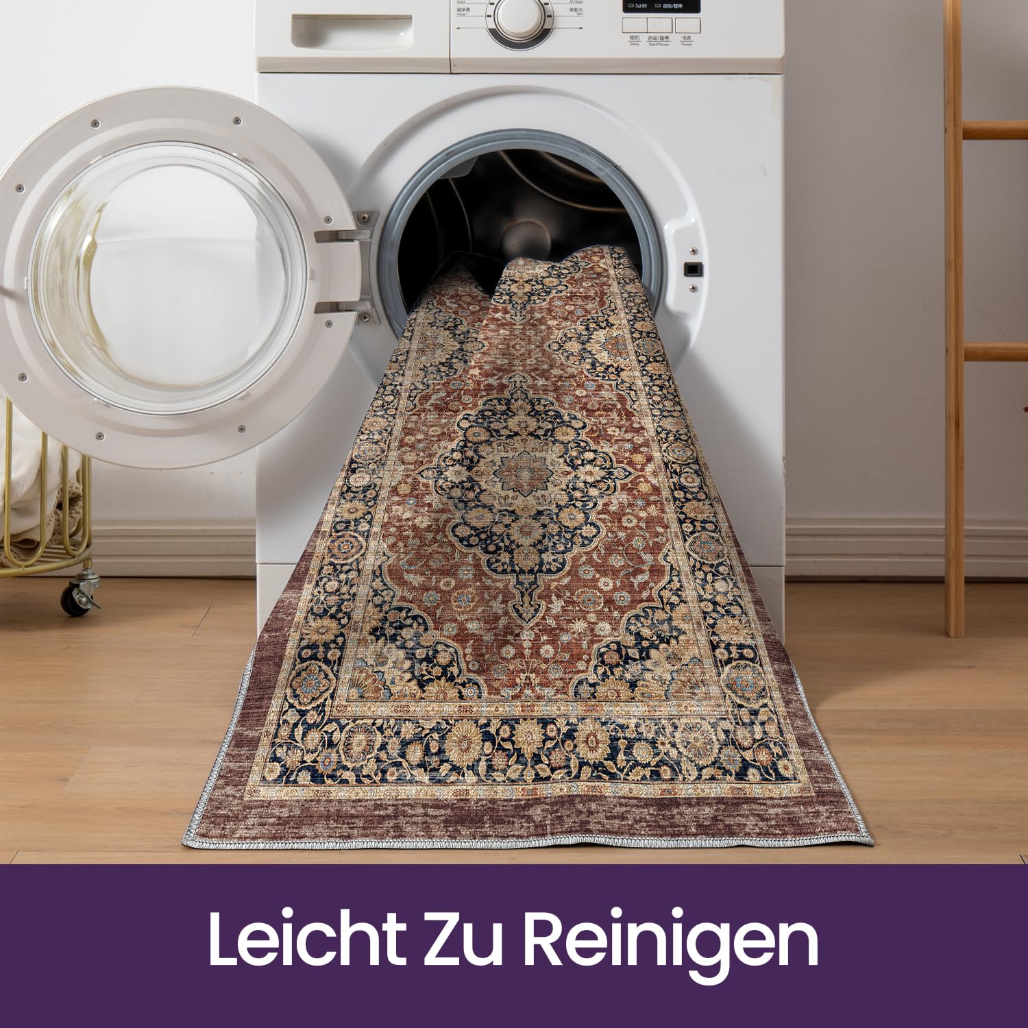 DEXI Läufer Flur Teppich 80 x 300 cm, Küchenläufer Lange waschbar rutschfest, Schmutz & Wasser Aufnehmen Dünne Vintage Teppichläufer für Hauseingänge, Küche, Waschküche, Rostrot