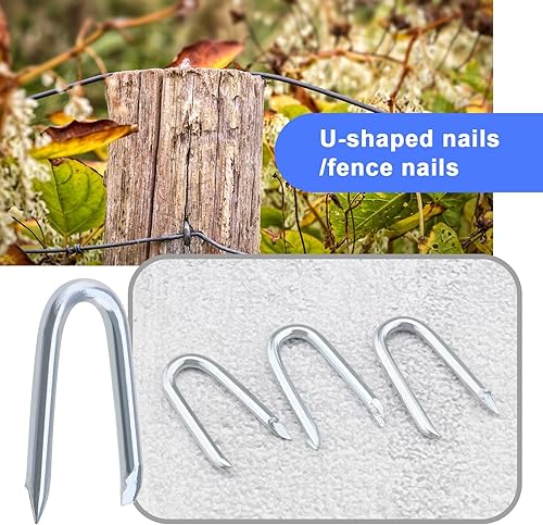 Miniatura 4 de Create idea 200 clavos de valla en forma de U, galvanizados, grapas de red en U, tipo U, galvanizadas, extra afiladas, accesorios de uñas de