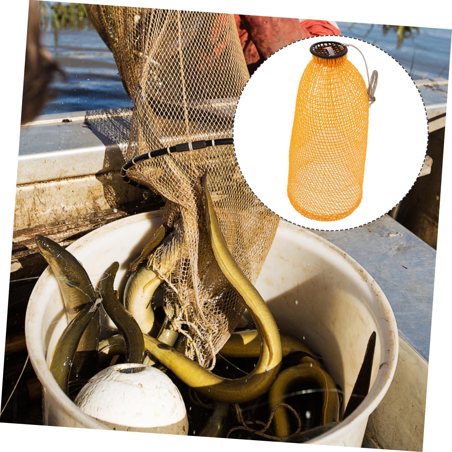 KOMBIUDA Jaula de Red Plegable para Pesca, Plástico Naranja, Tipo Jaula