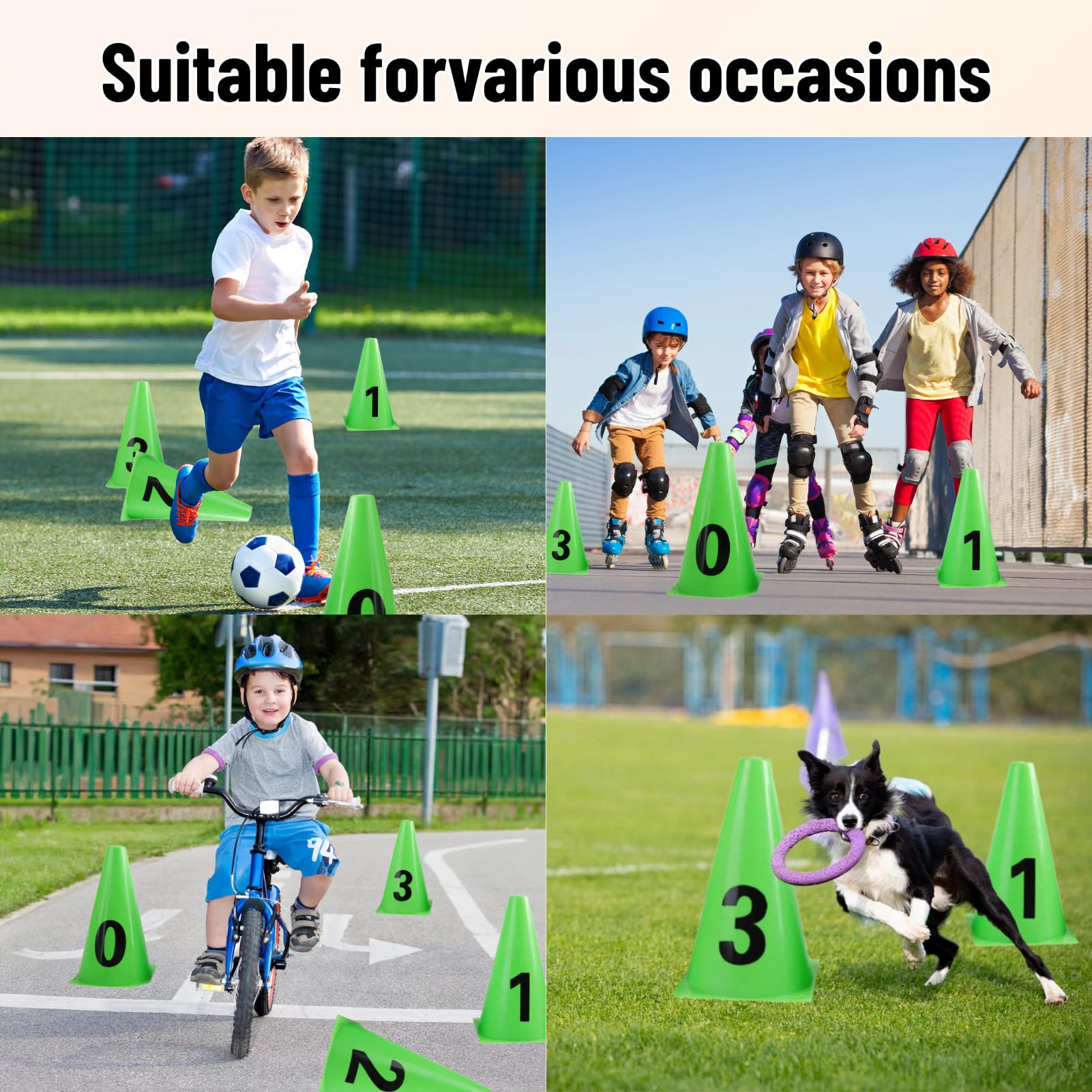 Topyond 10 Conos de Conos de Entrenamiento de Fútbol, Entrenamiento de Fútbol Verdes, 23 cm, Marcadores de Bloqueo de Fútbol con Números del 0 al 9 para Ejercicios y Entrenamientos