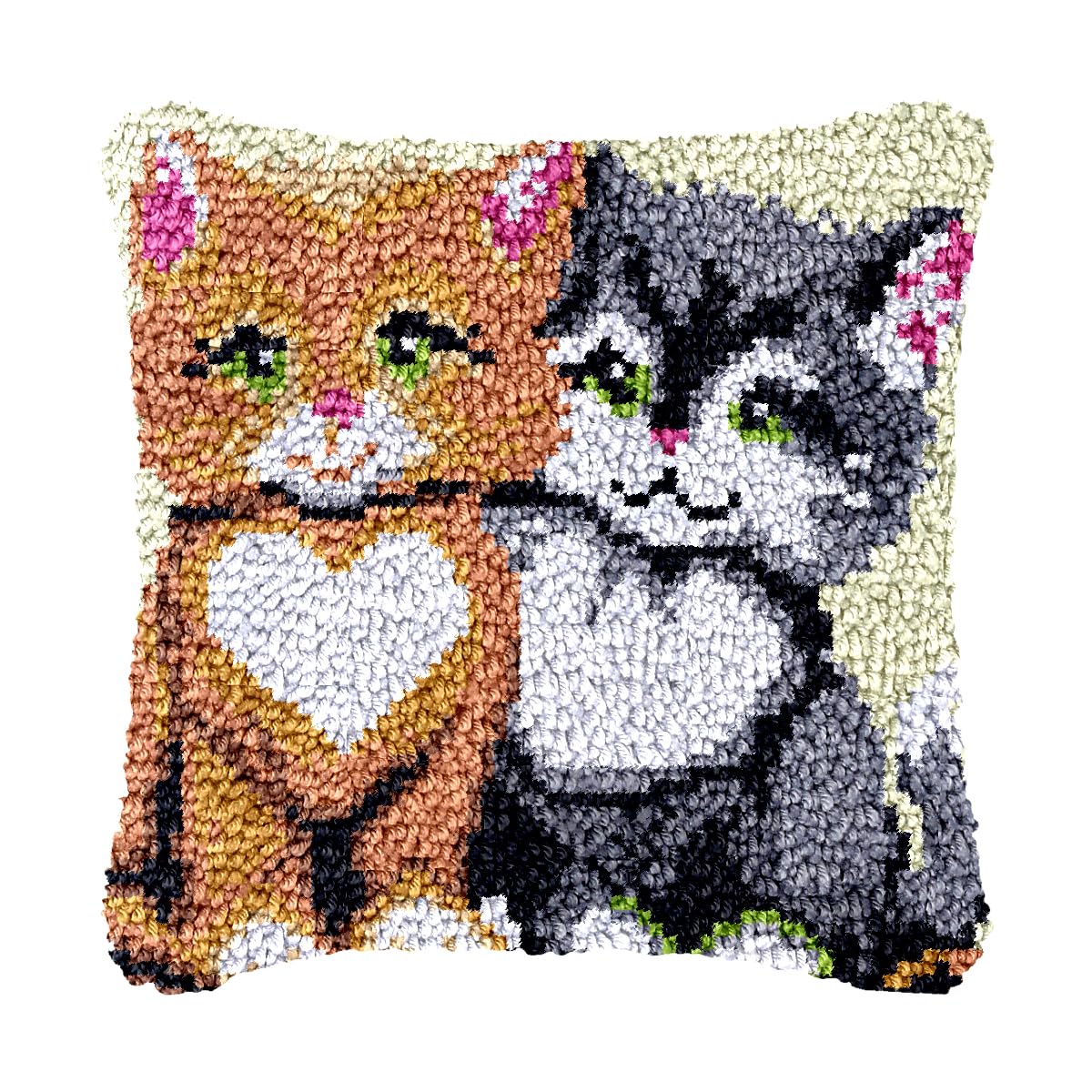 bositigo Cat Latch Hook Pillow Kit for Adults &amp; Kids, DIY Pre-Printed Canvas Craft, 17x17 Inch Decorative Cover for Sofa Cushions, Bedroom Decor (Cat Pattern 3)