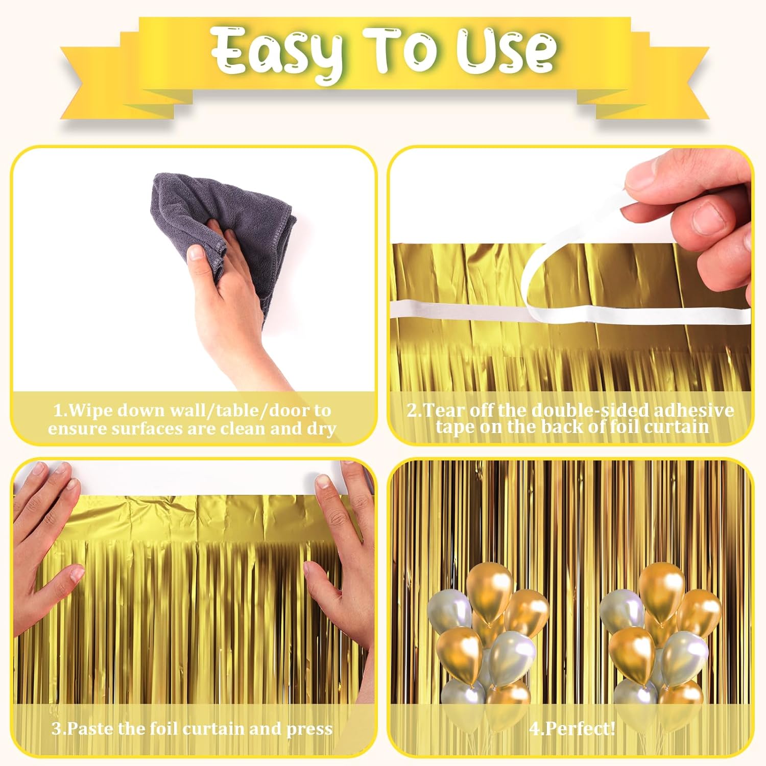 3 Pack 3.3 x 8.2 ft Matte Gold Foil Fringe Backdrop Curtains, Tinsel Streamers Party Decorations, Fringe Backdrop, Door Shimmer for Graduation, New Years Eve, Birthday Party - Image 3