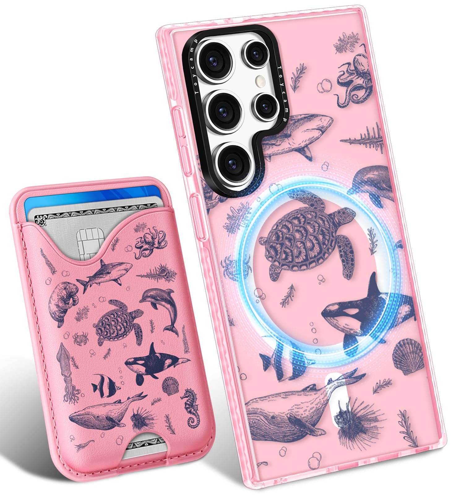 Toycamp for Samsung Galaxy S24 Ultra Case - Compatible with Magsafe Credit Card Holder Wallet Magnetic Cute Women Teen Girls Kawaii Girly Unique Sea Design Phone Cover ffor Galaxy S24 Ultra