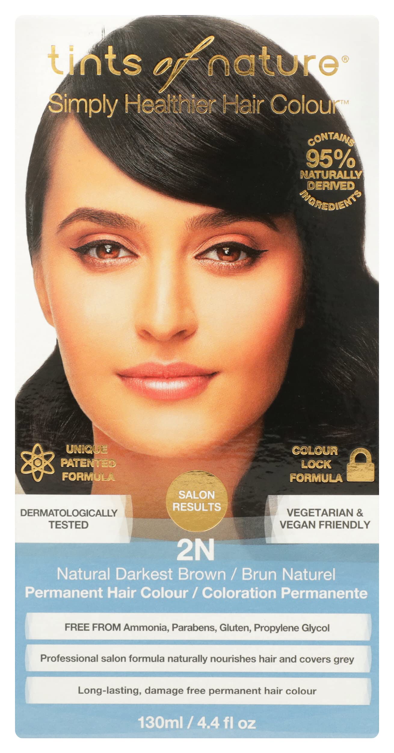 Tints of Nature Simply Healthier Hair Colour, 2N Natural Darkest Brown, Permanent Hair Colour, 4.4 Oz
