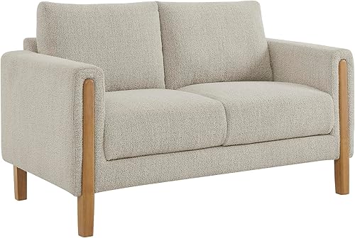 Miniatura 3 de Modway Hawken - Sofá biplaza Boucle de 54 pulgadas en haya pergamino con patas de madera, moderno sofá de 2 plazas de espacio pequeño de mediados de