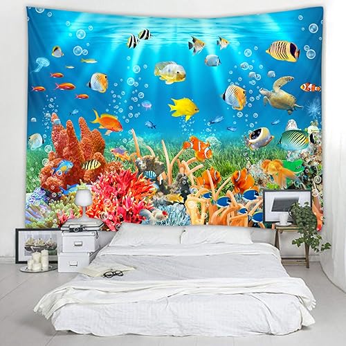 Miniatura 1 de AiniJinyao Manta decorativa con estampado de paisajes de mar profundo, tapiz para colgar en la pared, decoración de sala de estar y dormitorio, 59 x