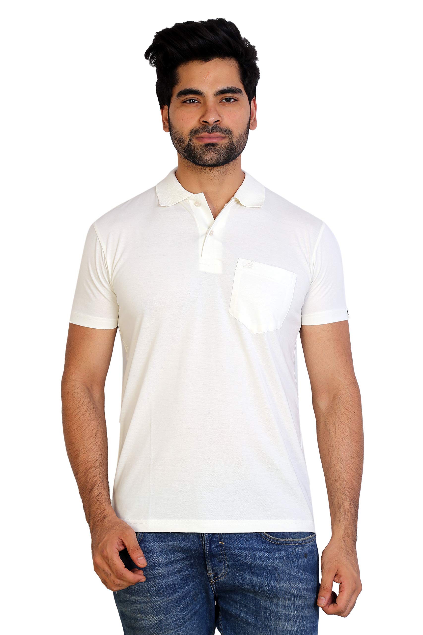 BasilioCotton Blend Polo Neck with Half Placket Solid Chest Pocket Regular fit (Tee) T-Shirt for Men