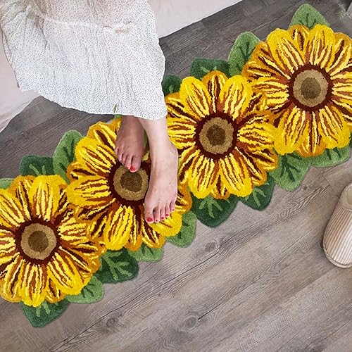 Miniatura 8 de USTIDE Alfombra de girasol esponjosa, alfombra suave y lanuda de flores, hecha a mano, alfombras modernas, lavables, para sala de estar, lavandería,