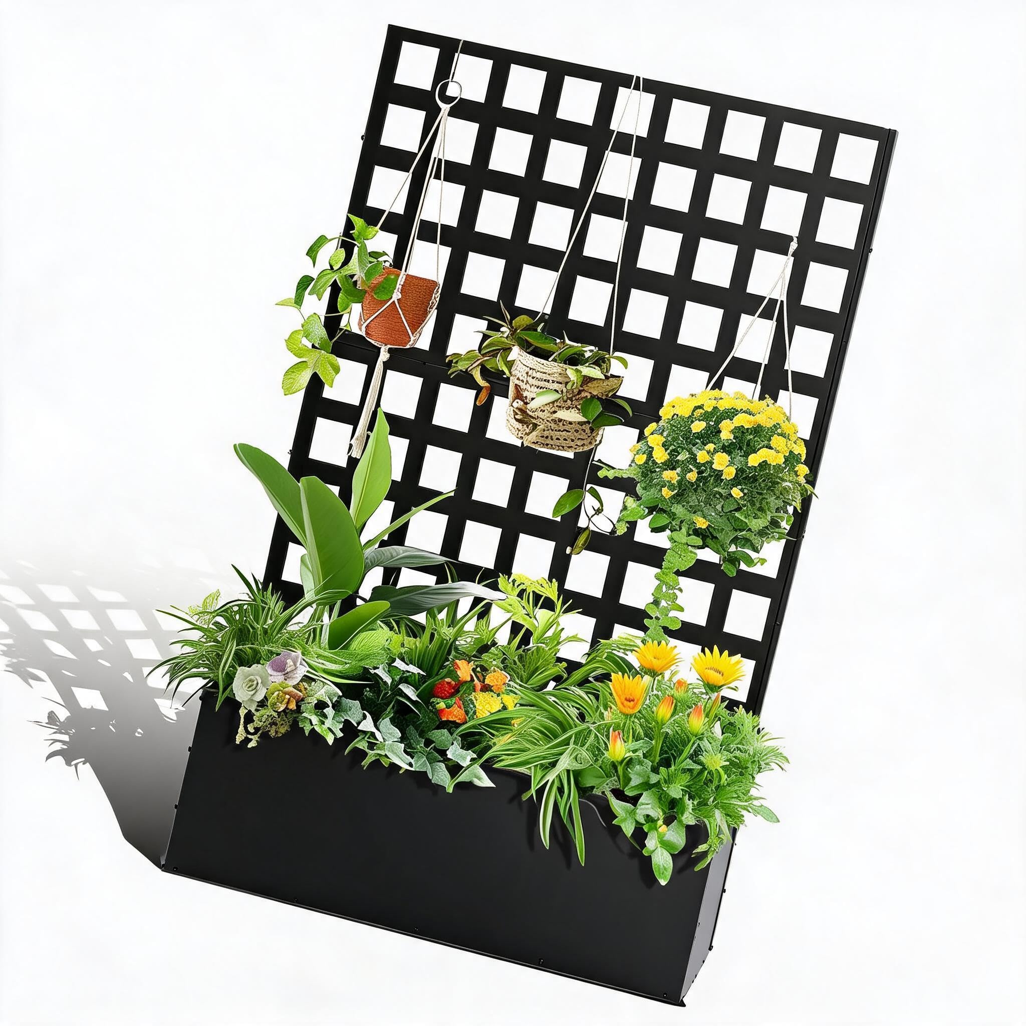 GarveeMore 72.4" Galvanized Raised Planter Box with Trellis Privacy Screen