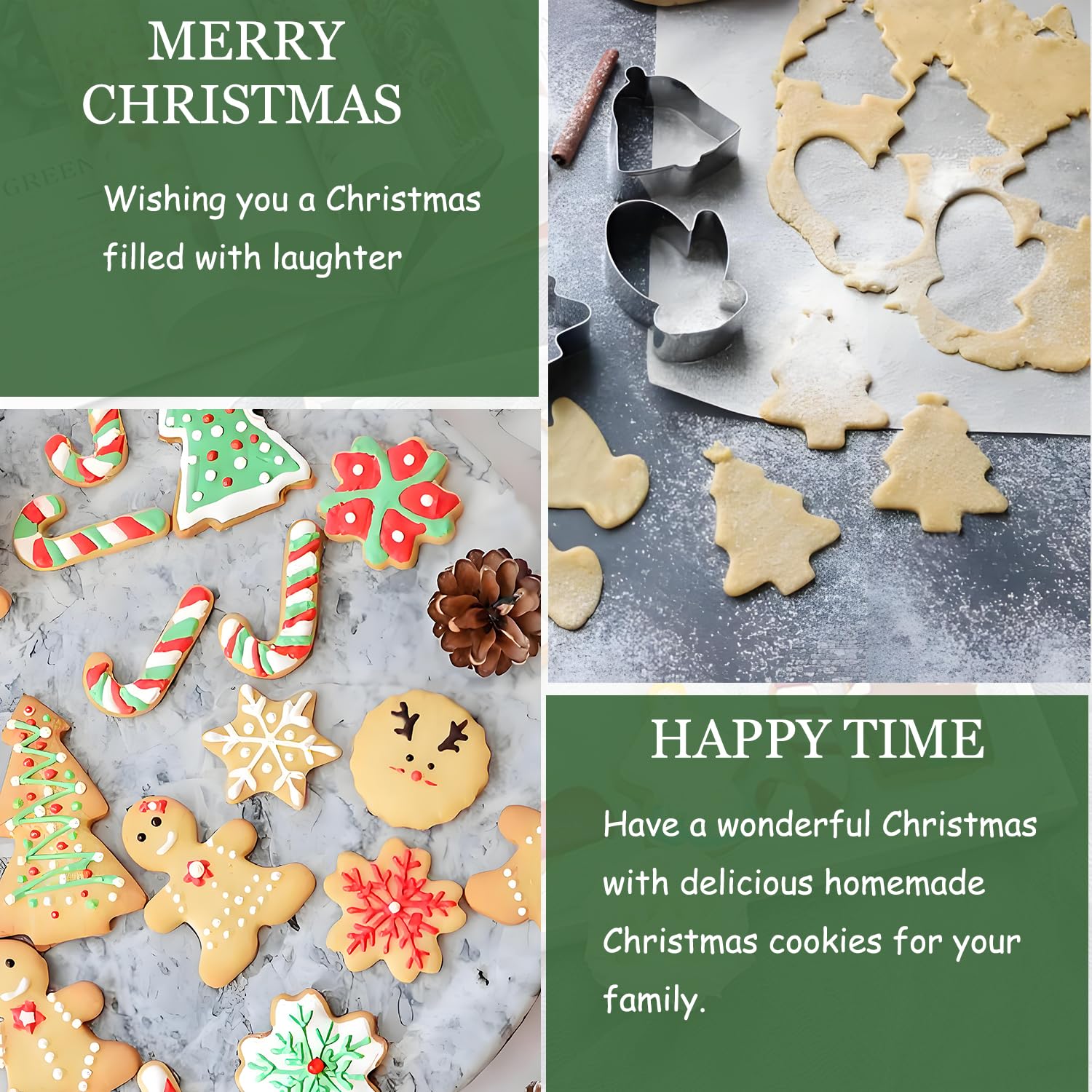 Kerstkoekjessnijders, 8 uitsteekvormen voor Kerstmis, koekjes, kinderen, kerstboom, eland, kerstman, sneeuwvlok, sneeuwpop