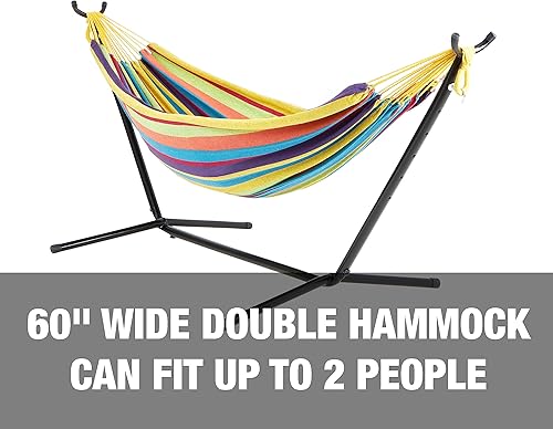 Miniatura 7 de Bliss Hammocks Hamaca de 60 pulgadas de ancho y soporte integrado con funda de transporte y accesorios para colgar en interiores, exteriores,