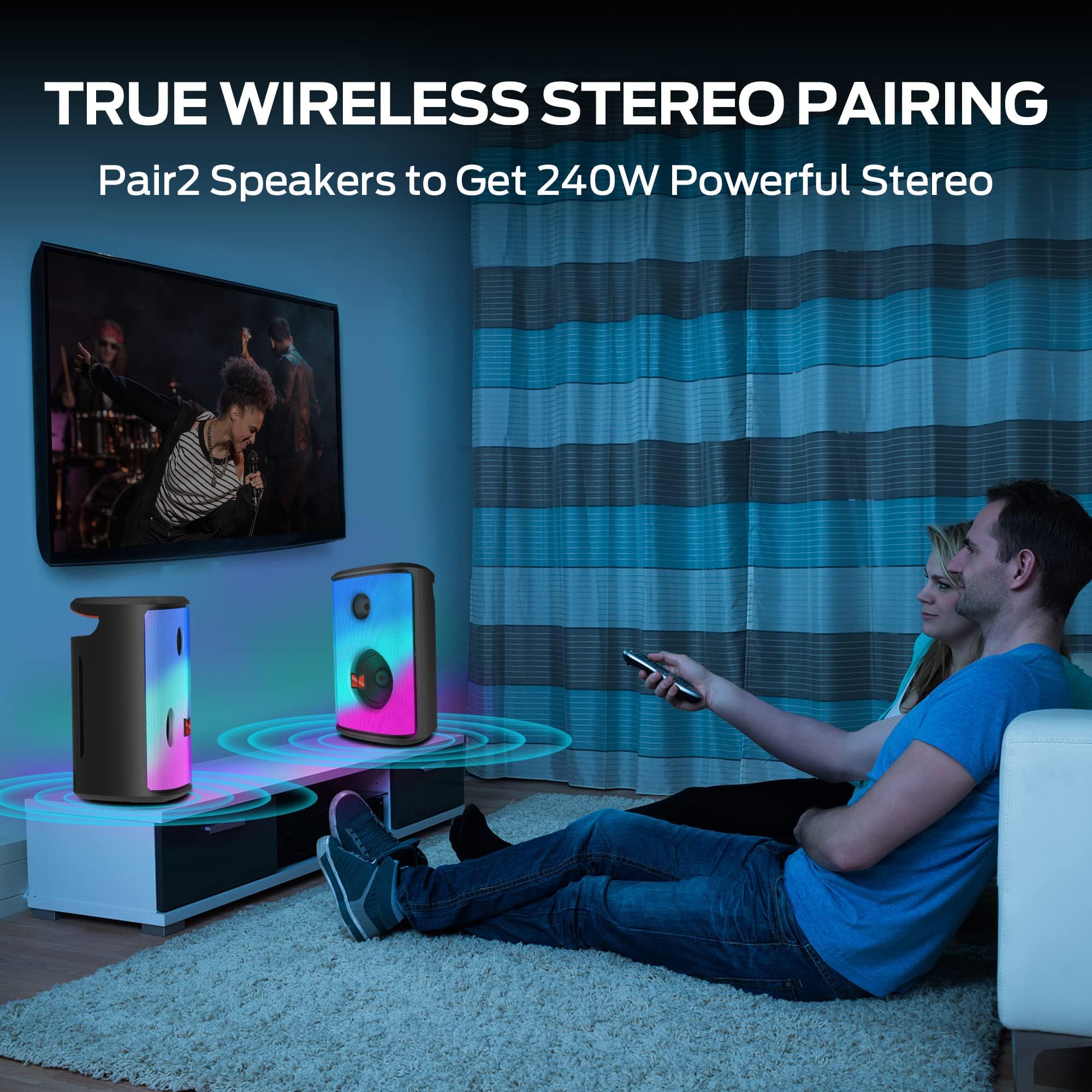 Monster Speaker Bluetooth Speaker Loud, 120W Peak Portable Speaker with Powerful Sound and Heavy Bass, Full-Screen Colorful Lights, 24H Playtime, AUX, USB Playback, Waterproof — view 4