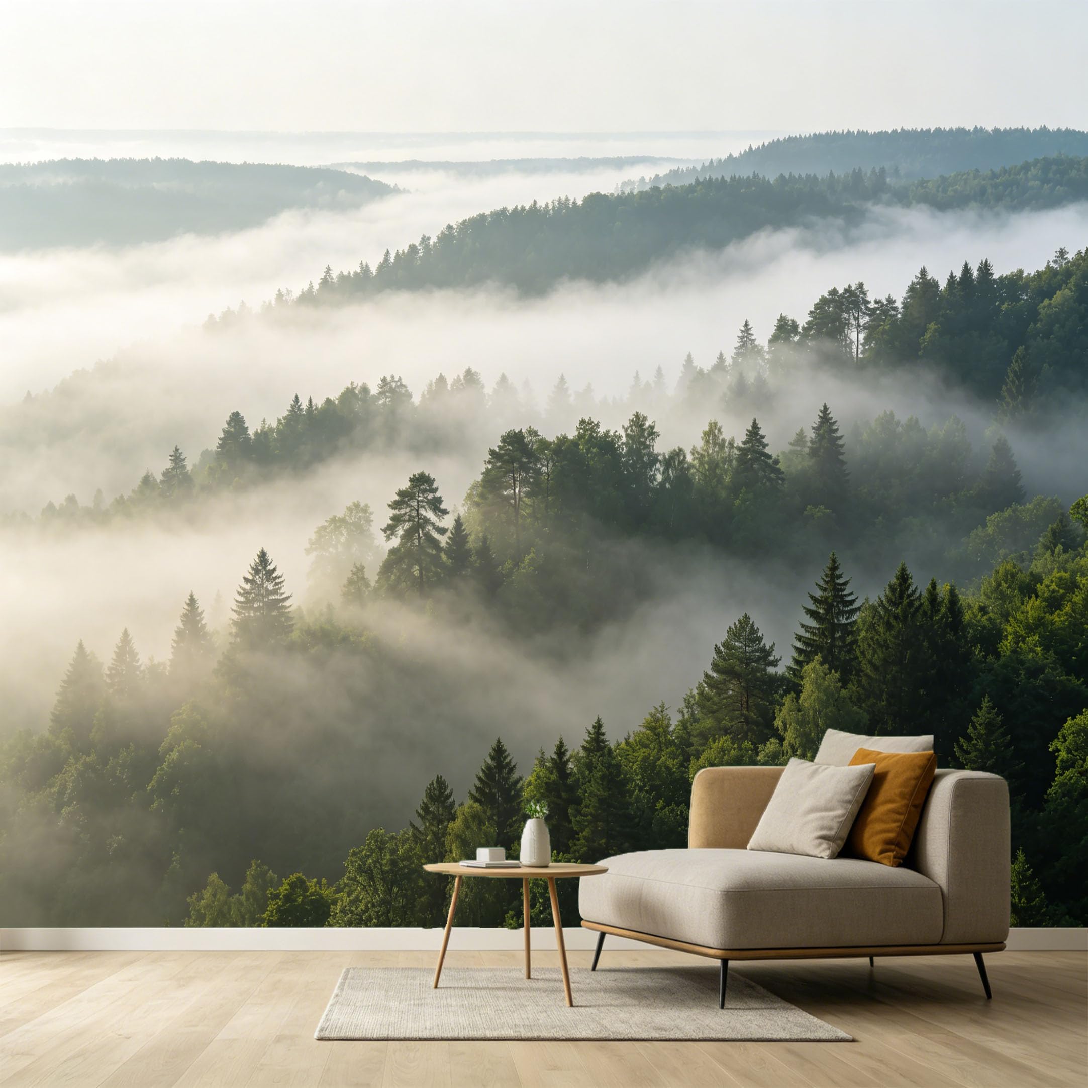 Custom Size Wall Murals Misty Forest Landscape Pine Trees Foggy Valley Nature View SelfAdhesive Wall Fabric Removable Large Wallpaper for Photo Living Room