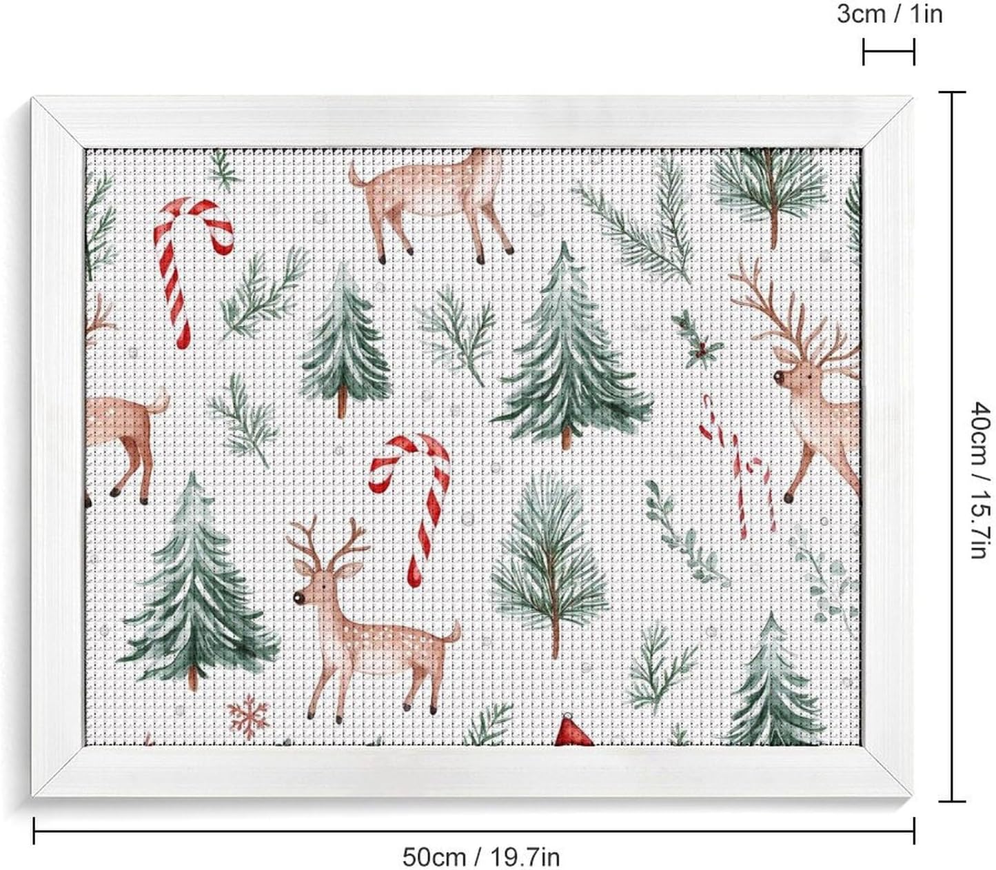 Santa Reindeer Candy Cane Printed Diamond 5D Painting Kits DIY Full Drill Crafts for Home Wall Decor 16x20 Inch White Wood 50 * 40cm