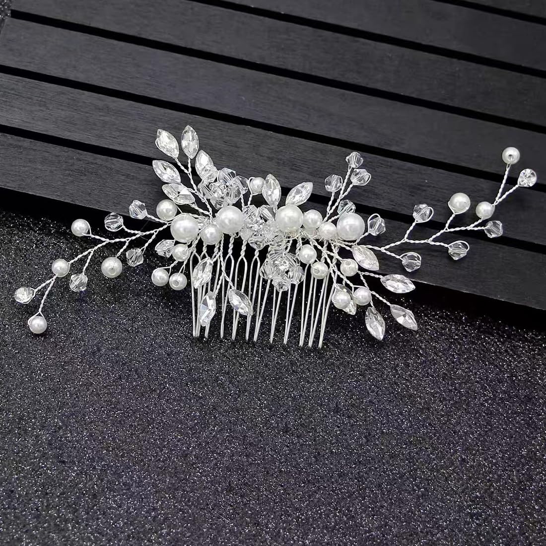 Pettinino per capelli da sposa con perle argentate, accessorio per capelli da sposa, per donne e ragazze