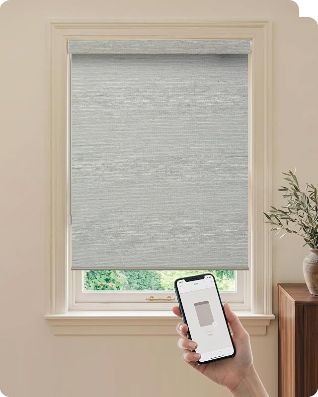 Graywind Motorized Blinds with Remote, 100% Blackout Smart Roller Shades, Matter Over Thread, Rechargeable Custom Window Blinds Work with HomeKit, Alexa & Google for Home Office, Horizon Light Grey