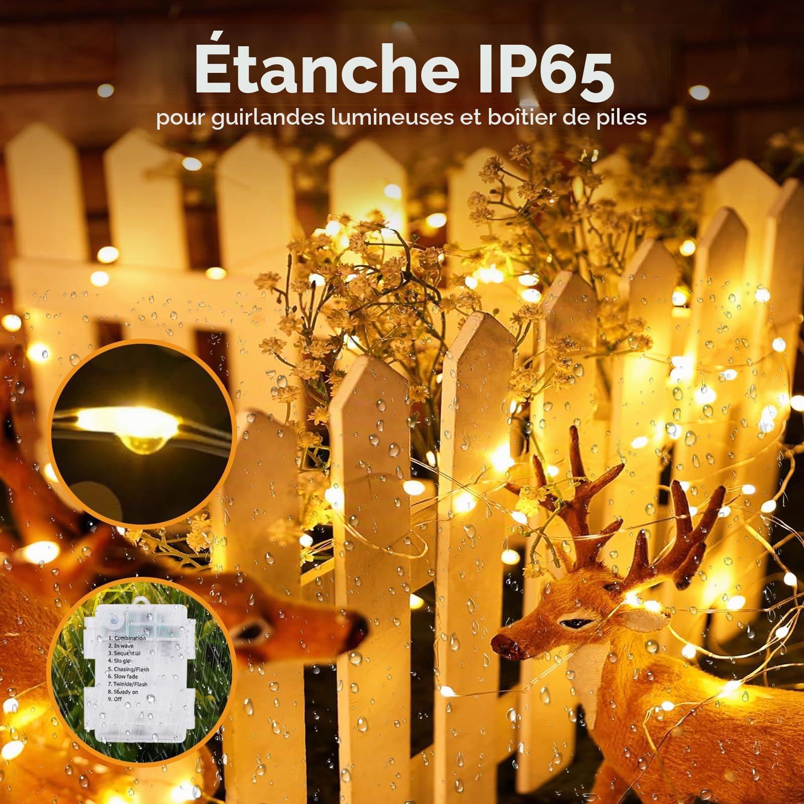 Lot de 3 Guirlande Lumineuse a Pile, 10M 100LED Guirlande Led à Pile avec Télécommande 8 Modes Fonction Minuterie IP65 Etanche Fil Lumineux Décoration Intérieur Extérieur Chambre Noël Mariage Jardin