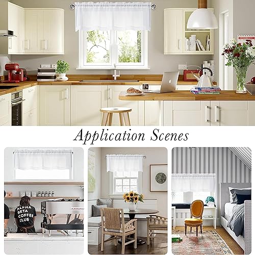 Miniatura 4 de Doris Cenefa de cortina de lino sintético transparente de 14 pulgadas de largo, filtrante de luz, para baño, dormitorio, sala de estar, ventana,