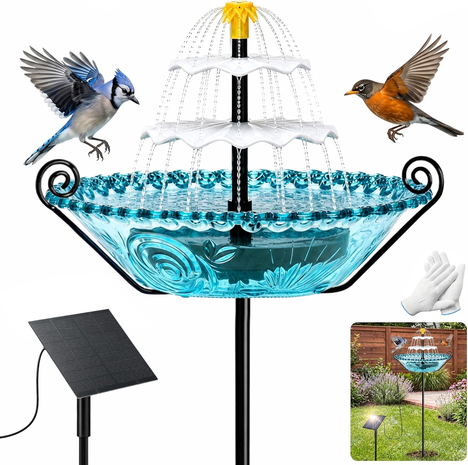 Solar Fountain for Bird Bath Outside, Water Fountain with Stake Stand to Attract Birds for Garden, Patio & Yard
