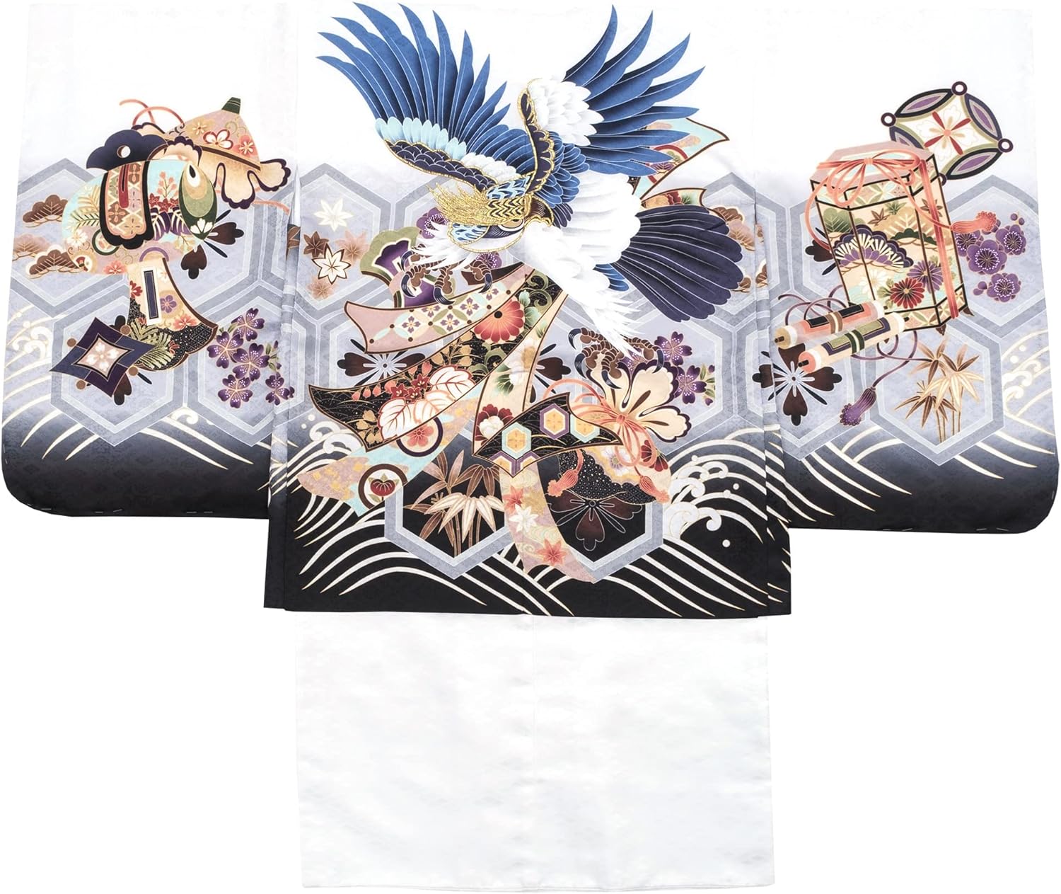 七五三 着物 男の子 五歳 13点フルセット 光 鷹 熨斗 黒 羽織袴セット