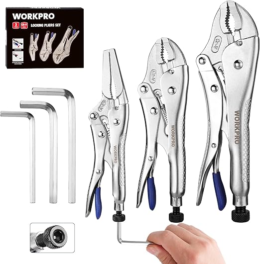 WORKPRO 3-Piece Plier Set - Long Nose, Curved Jaw, Fast Release with Hex Keys