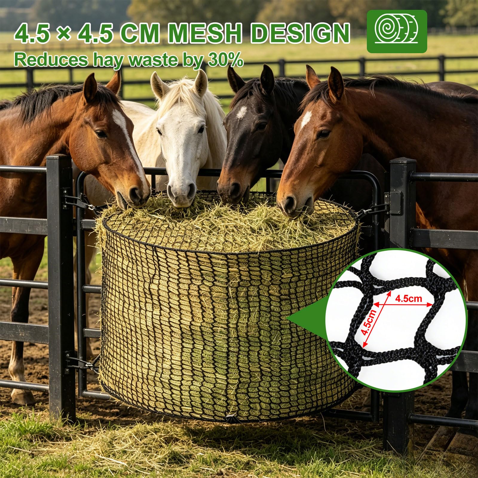 Heunetz für Pferde Groß 150x150cm Heunetz Rundballen Engmaschig
