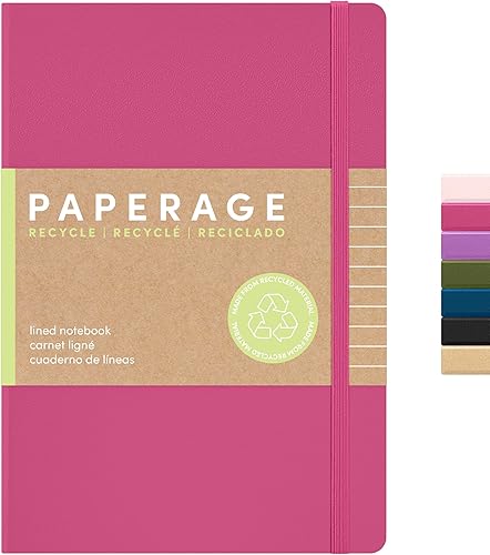 PAPERAGE Cuaderno de diario con forro reciclado, (rosa), 160 páginas, mediano de 5.6 x 8 pulgadas, papel grueso de 3.53 ozm, cuaderno de diario de