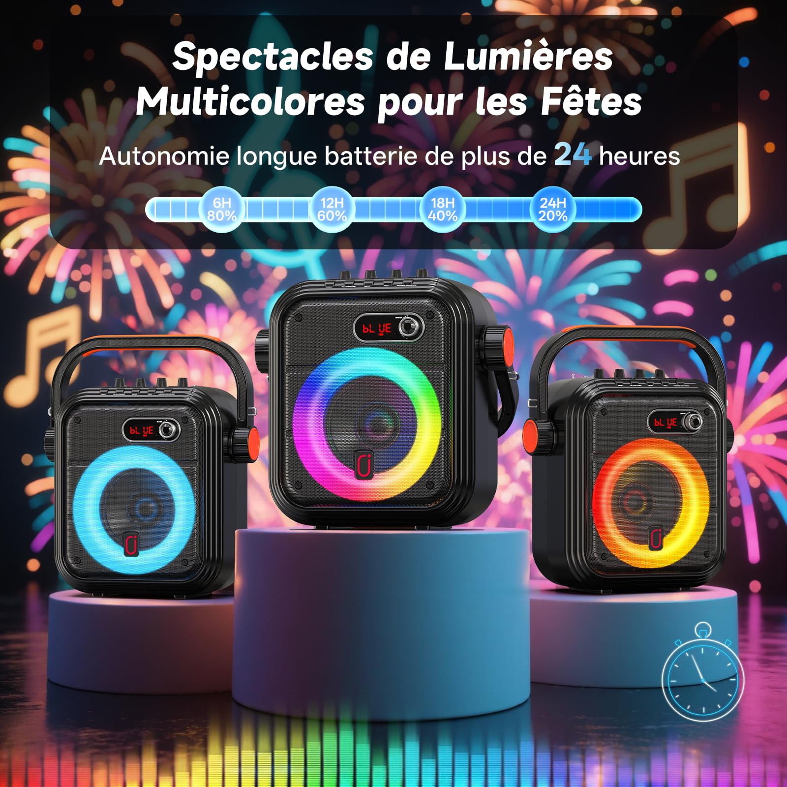 JYX Machine Karaoke avec 2 Microphones sans Fil, 90W Enceinte Karaoke Complet avec Lumières de fête, Portable Système Karaoké Support TWS/AUX/FM/USB/TF Carte