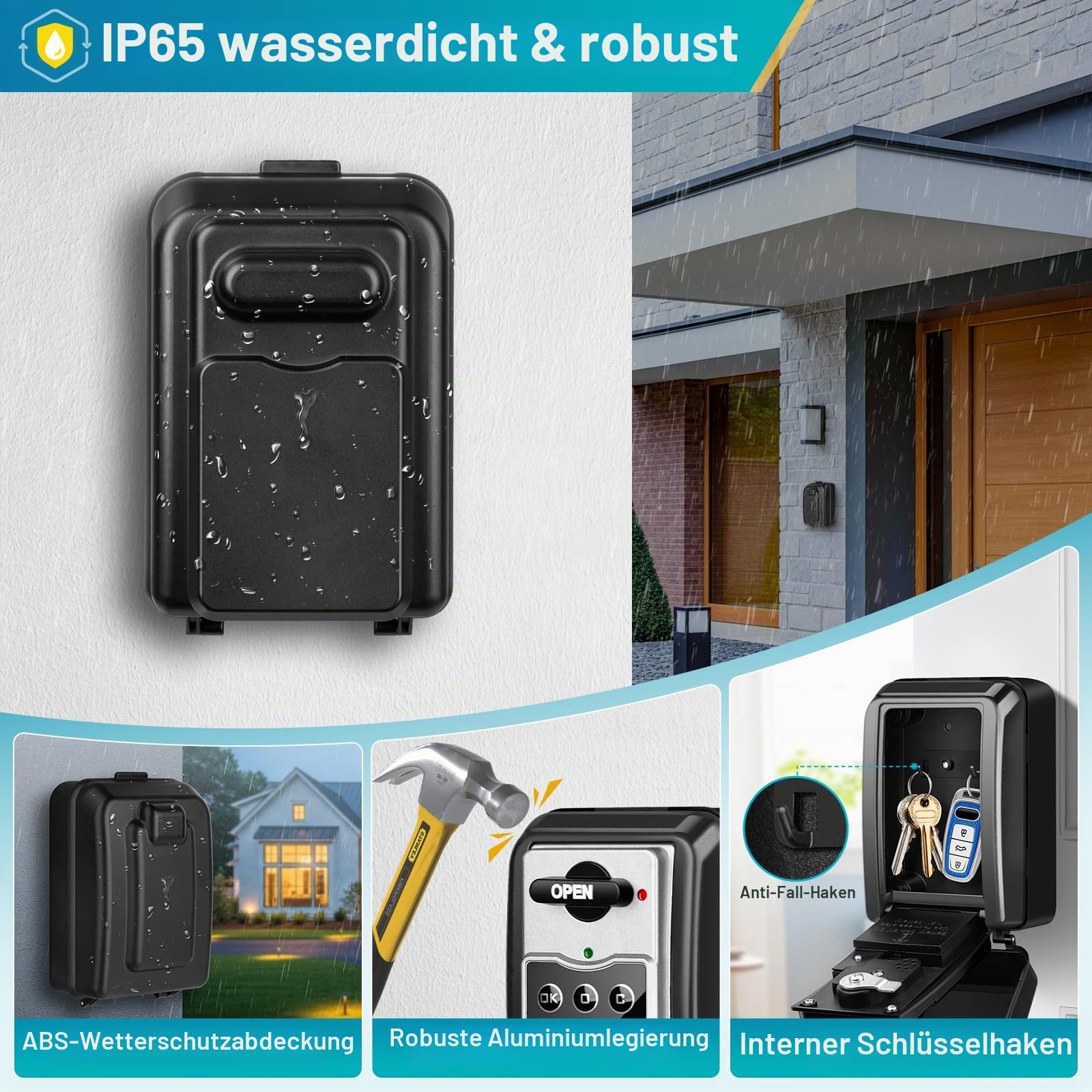 Schlüsseltresor mit Zahlencode Elektronischer Schlüsselsafe mit Code 4-10 Stellig Schlüsselkasten Groß Wasserdicht Schlüsselbox Hohe Sicherheit Schlüsselschrank für Haus Garage Büro (Grau)