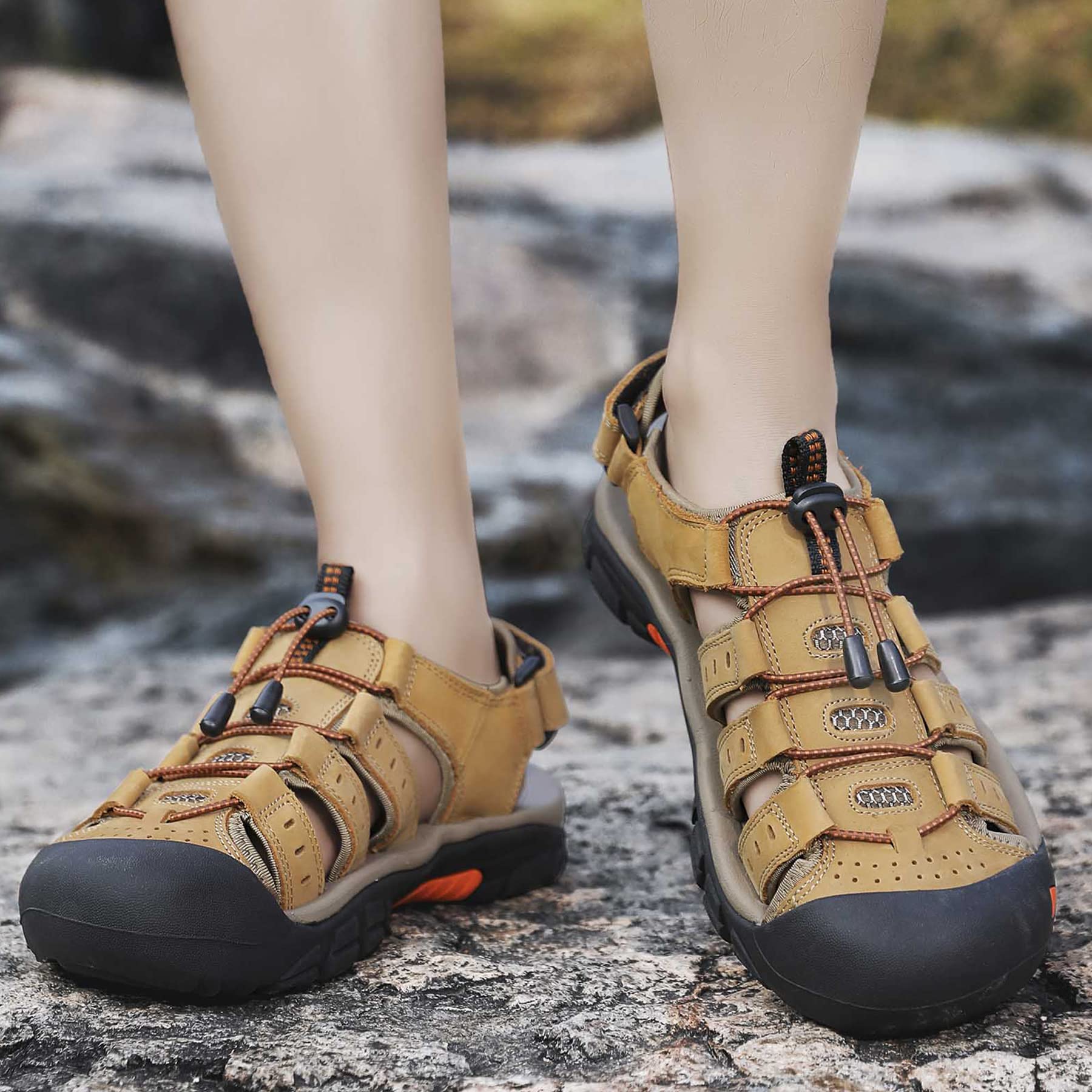 Sandalias de Senderismo para Hombres Verano Exterior Deportivas Zapatos Trekking Casual Zapatos de Montaña Cuero Sandalias de Playa Antideslizante Verano EU38-46