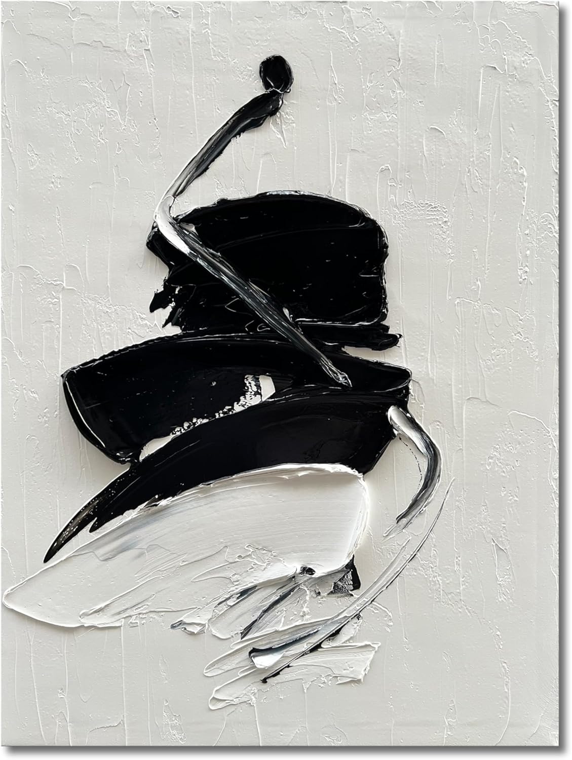 NANKAI Art Hand painted White and Black Thick Texture Abstract Oil painting Contemporary texture wall Art painter Living Wall Art Deco 36x24 inches