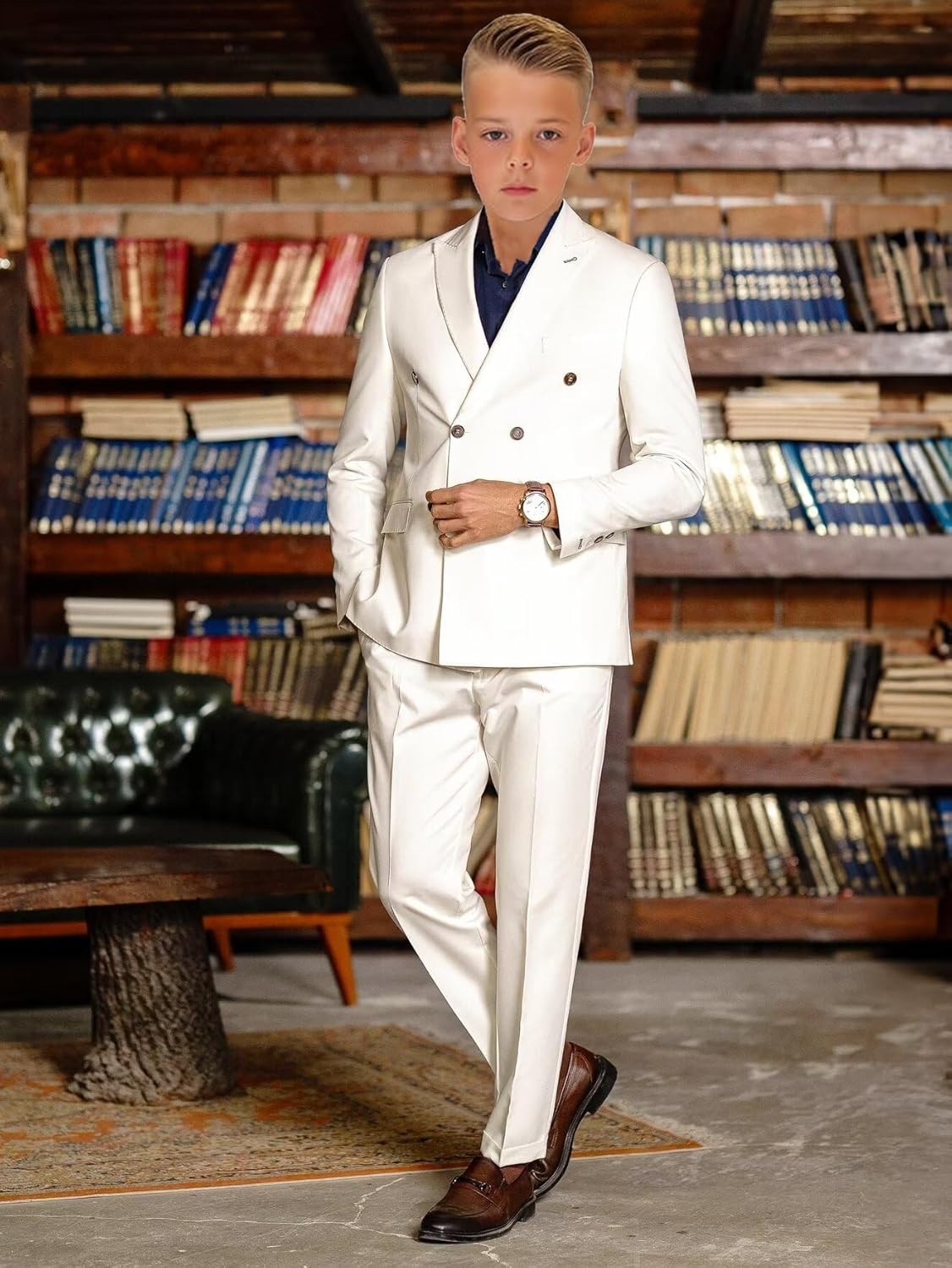 Boys Slim Fit Double Breasted Suit - 2 Piece Blazer Pant for Wedding, Prom & Formal Events