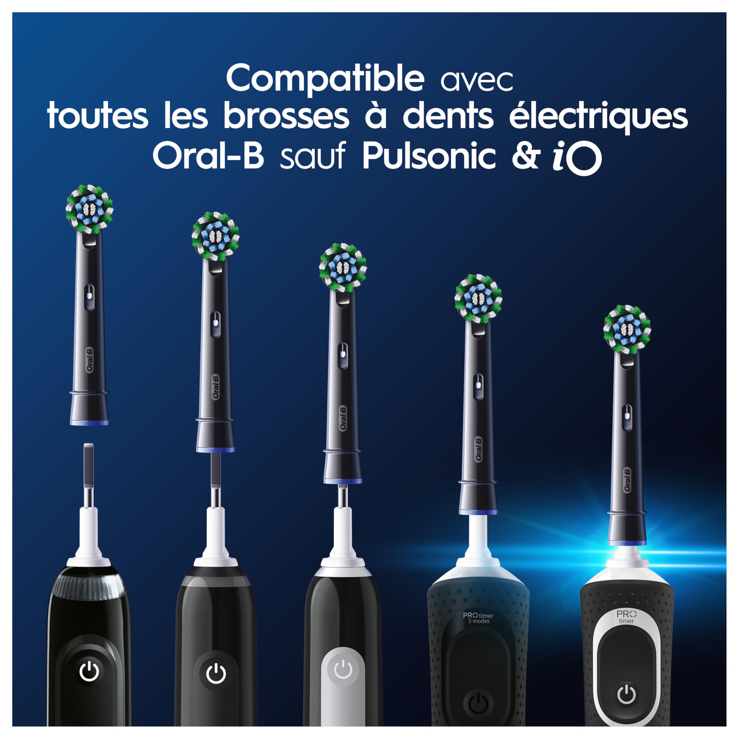 Oral-B Brossettes de Rechange Cross Action, lot de 12, Noires – Recharges Brosse à Dents Électrique Pro, Filaments pour Eliminer la Plaque Dentaire, Emballage en Carton